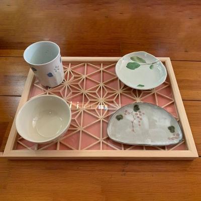 ふるさと納税 大和高田市 よしの組子トレー(麻の葉・薄ピンク) 40cm×30cm×2cm |  | 01