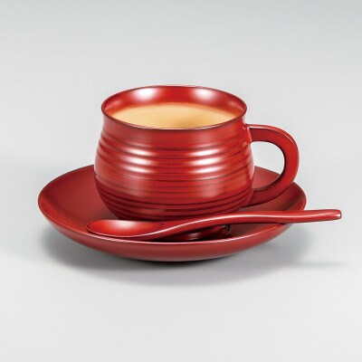 越前漆器　古代朱 コーヒーカップ (スプーン付)【1418738】
