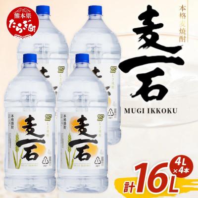 ふるさと納税 多良木町 メガボトル4L×4本! 純 麦焼酎【麦一石】4L エコペット 25度 計16L(多良木町)