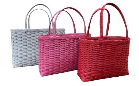 バック エコ クラフトテープ ハンドメイド 暖色 3点セット トートバック 色違い 手作業 お出掛け 買い物 普段使い おしゃれ 小物 ファッション小物 赤 ピンク グレー 