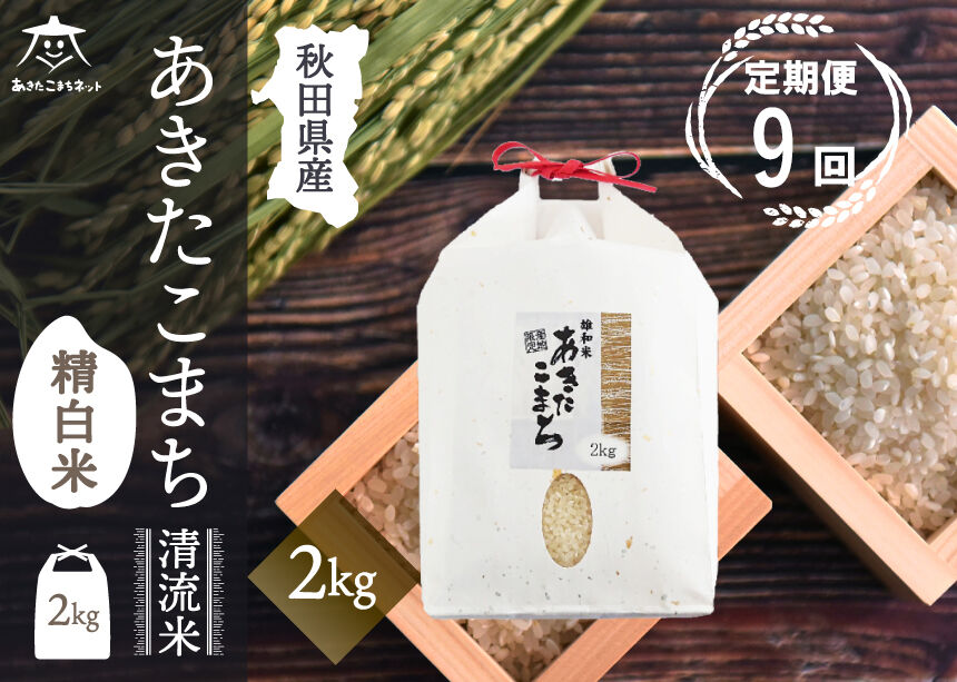 《定期便9ヶ月》あきたこまち 清流米 2kg【白米】 秋田市雄和産 [秋田県産 あきたこまち お米 精米 定期便 2kg 2キロ]