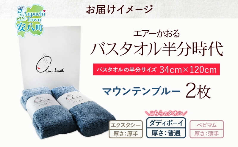 【熨斗C】タオル エアーかおる ダディボーイ バスタオル半分時代 マウンテンブルー 2枚 セット 34×120cm 日本製 綿100％ 柔らか 軽い スーパーZERO 吸水速乾 送料無料 浅野撚糸 岐