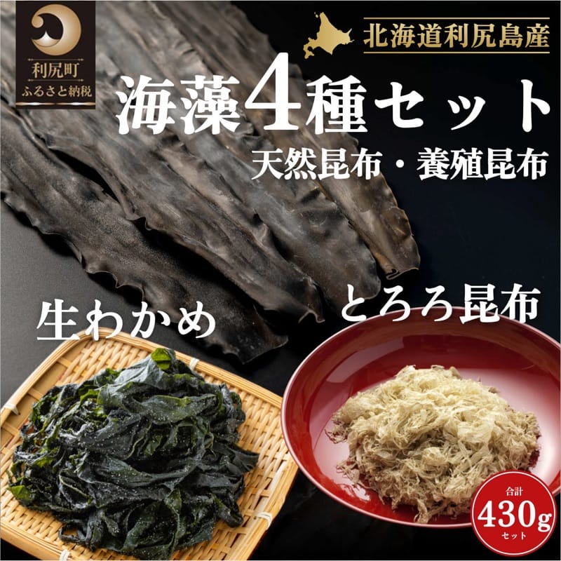 【ふるさと納税】海産物 北海道 利尻島産 4種 海藻 セット 天然利尻昆布 100g 養殖利尻昆布 150g とろろ昆布 30g 塩蔵生わかめ 150g 米田商店 利尻昆布 昆布 こんぶ コンブ わかめ だし 出汁 だし昆布 加工食品 乾物 利尻 利尻島 家庭 贈答 海の幸【 利尻町 】