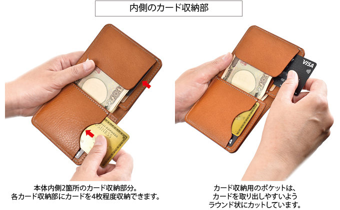 VanNuys マネークリップ機能付き 胸ポケットにも入る 多機能コンパクトウォレット／コインケース付きオールインワンタイプ ビンテージキャメル