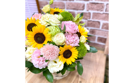 No.490 （イエロー系）Lサイズ 癒し生活！季節のおまかせフラワーアレンジメント