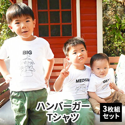 【ふるさと納税】3人兄弟姉妹でおそろい/ハンバーガー SMALL×MEDIUM×BIG プリント/ Tシャツ3枚組ギフトセット【出産祝い・誕生日・ギフト・プレゼント】