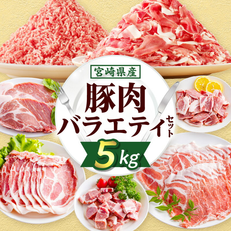 【ふるさと納税】宮崎県産 豚肉 バラエティセット 5kg 豚 肉 国産 宮崎県産 セット 詰め合わせ 豚肉セット 切り落とし 肩ロース ミンチ 挽肉 スライス とんかつ サイコロステーキ 焼肉 生姜焼き 普段使い 使い勝手 炒め物 材料 小分け パック 人気 宮崎県 宮崎市 送料無料