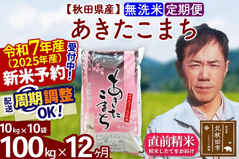 ※令和7年産 新米予約※《定期便12ヶ月》秋田県産 あきたこまち 100kg【無洗米】(10kg袋) 2025年産 お届け時期選べる お届け周期調整可能 隔月に調整OK お米 みそらファーム|msrf-31712