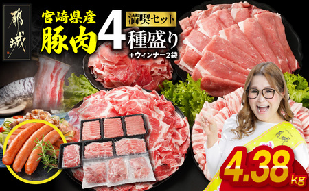 宮崎県産豚肉たっぷり4.38kgセット_AC-N202-W2_(都城市) 宮崎県産豚 バラスライス 肩ロース又はローススライス モモスライス 小間切れ 豚肉
