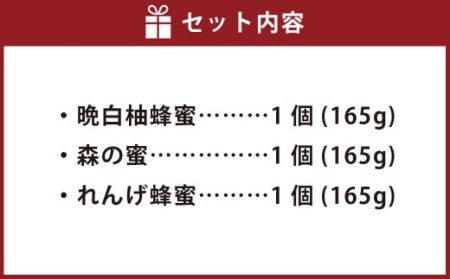 くまもとのはちみつセット 3種 各165g 計495g（晩白柚 森の蜜 れんげ蜂蜜）