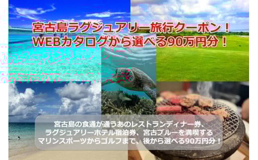 
            【沖縄ツアー】宮古島 後から選べる旅行Webカタログで使える！ 旅行クーポン（900,000円分） 旅行券 宿泊券 飲食券 体験サービス券（TA05）
          
