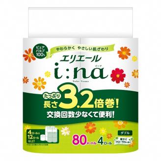 0029-10-04 エリエール i:na（イーナ）トイレットティシュー 3.2倍巻 ダブル 4ロール×16パック 64ロール