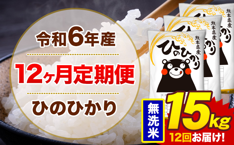 【12ヶ月定期便】令和6年産 無洗米 15kg 米 ひのひかり《お申込み月の翌月から出荷開始》熊本県 菊池市 国産 熊本県産 白米 精米 無洗米 送料無料 ヒノヒカリ こめ お米---kikuchitei_lcl_30_mo12num1---