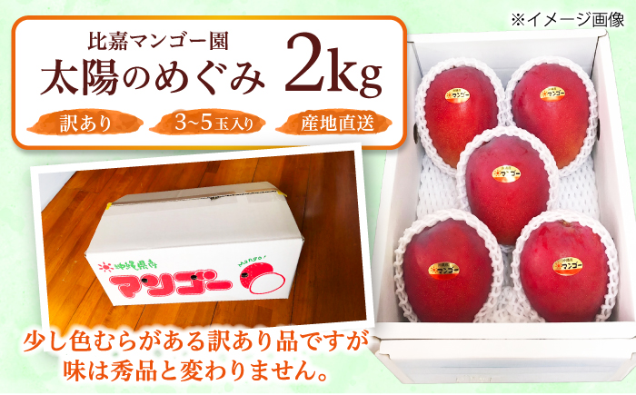 【2026年7月上旬より順次発送】【訳あり】沖縄市産マンゴー「太陽のめぐみ」 2kg(3～5玉) 南国フルーツ 産地直送 新鮮 沖縄県産 ギフト 沖縄市 / 比嘉マンゴー園 [BCEW004]