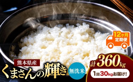 【定期便12回】熊本県産 無洗米 くまさんの輝き 30kg | お米 米 こめ おこめ 精米 白米 30キロ 360キロ フードロス 国産 国産米 くまもと 熊本 熊本県 玉名市 玉名