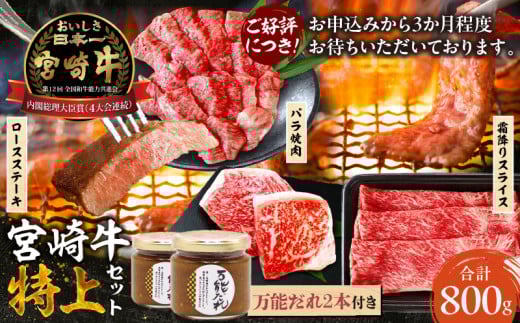 宮崎牛 特上セット800g 万能だれ付き | 牛肉 肉 お肉 精肉 ロースステーキ ウデスライス バラ焼肉 ロース ステーキ ウデ スライス バラ 牛ステーキ 牛ウデ 牛バラ セット 詰め合わせ 食べ比べ 味比べ グルメ たれ 宮崎県 高千穂町 |_Tk024-004