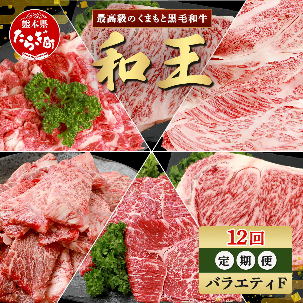 【ふるさと納税】《定期便12回》くまもと 黒毛和牛 (和王) バラエティ 定期便F【合計9.58kg】 ブランド牛 定期便 肉 サーロイン ロース ステーキ モモ すき焼き しゃぶしゃぶ 焼肉 焼き肉 牛肉 1年 12か月 定期便 セット バラエティー プレミアム品質 冷凍 送料無料
