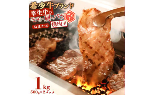 幸せを運ぶ牛《幸生牛》希少牛 焼肉 （モモ、肩、バラ おまかせ） 1kg（500g×2パック） 034-D-YL035