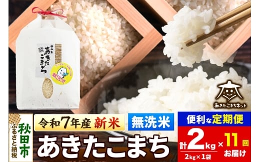 《令和7年産 新米受付》《定期便11ヶ月》あきたこまち 清流米 2kg 【無洗米】秋田市雄和産