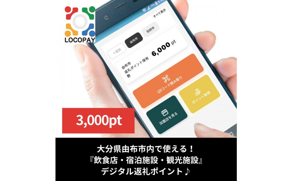 
            由布市で使えるデジタル返礼ポイント_LOCOPAY3,000ポイント分
          