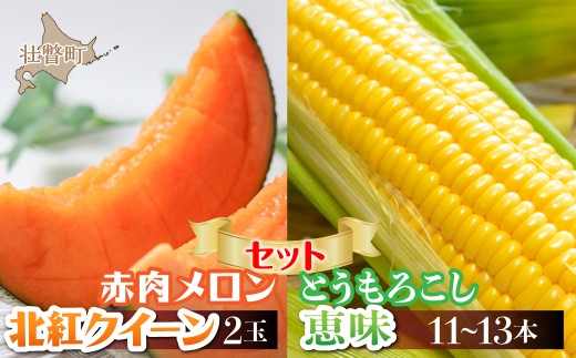 ＜2026年8月お届け＞赤肉メロン2玉ととうもろこし（恵味）11～13本のセット 【ふるさと納税 人気 おすすめ ランキング メロン めろん トウモロコシ とうもろこし 野菜 果物 甘い 北海道 壮瞥町 送料無料 】 SBTP015