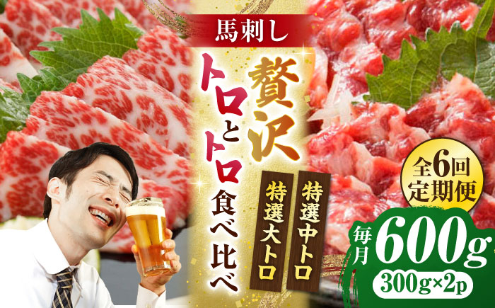 
                  【6回定期便】特選霜降り馬刺し 大トロ中トロ2種食べ比べセット　計600ｇ（各300g）【山鹿市（桜屋）】 [ZBO061]
                