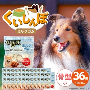 くいしんぼ ミルクガム 骨型（小）4本×36袋_くいしんぼ ミルクガム 36袋 骨型 小 4本 × 36袋 ミルク風味 デンタルガム ストレス解消 天然牛皮使用 ハードタイプ ガム 歯みがき効果 歯周病予防 あごの強化 犬 おやつ 福岡県 久留米市 送料無料 〔Pf050-02〕