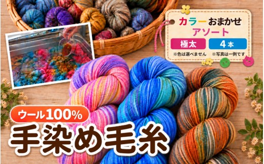 毛糸 ウール100％ 手染め毛糸 アソート 詰合わせ (極太) 4本 ｜  毛糸 ウール ウール100％ 手染め 裁縫 手芸 長野県 松川村 信州