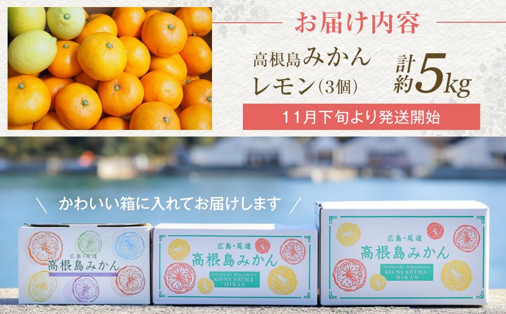 こだわり栽培 高根島みかん 5kg  レモン3個入り <2025年11月下旬より発送開始>【フルーツ 果物 青果 柑橘 オレンジ 瀬戸田レモン 国産 有機 広島県 尾道市】