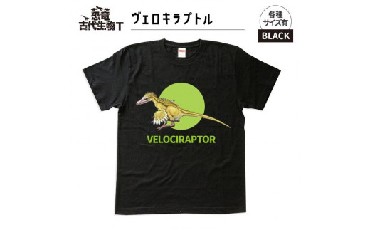 恐竜・古代生物Tシャツ　ヴェロキラプトル　サイズ130（キッズ・ユニセックス）