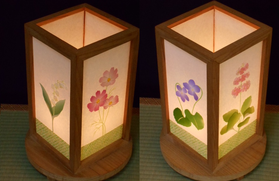 050F079 正絹着物生地で作ったおしゃれな行灯（あんどん） 四季の花