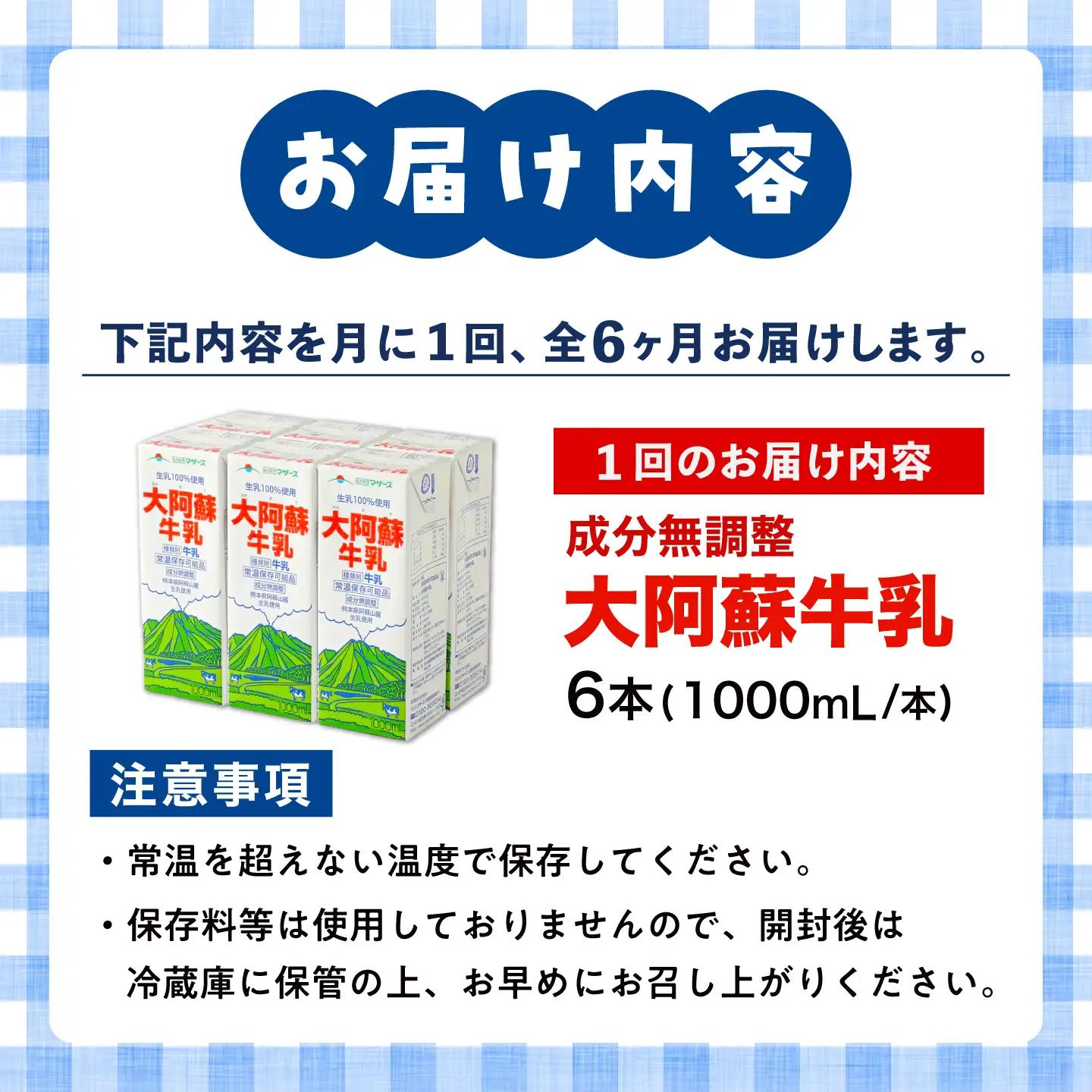 【全6回定期便】大阿蘇 牛乳 1000ml 紙パック 6本入 牛乳 BHBY025