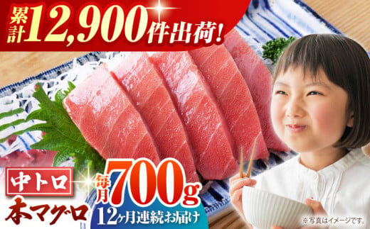 【全12回定期便(月1回)】長崎県産 本マグロ 中トロ皮付き 約700g 【大村湾漁業協同組合】 [BAK027]/中トロ 中とろ まぐろ 刺身