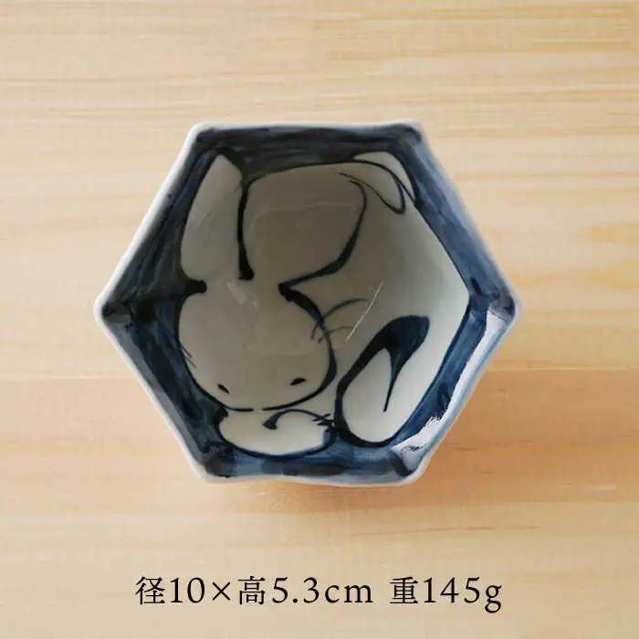 【波佐見焼】赤絵うさぎ 六角小付（六角仙茶）5個セット 食器【陶もと】[PE49] 波佐見焼