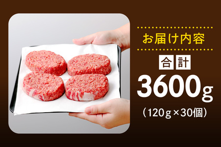 [ジュワッと肉汁まで美味い！] 柏木牧場特製 国産牛100%ハンバーグ (120g×30個) [0069]