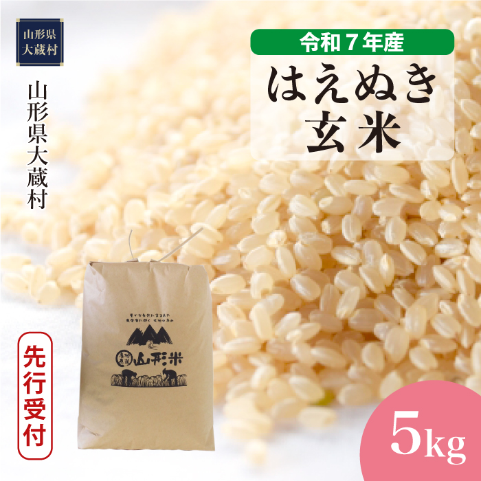 ＜令和7年産米先行受付＞ 大蔵村産 はえぬき 【玄米】 5kg （5kg×1袋） 配送時期指定できます！