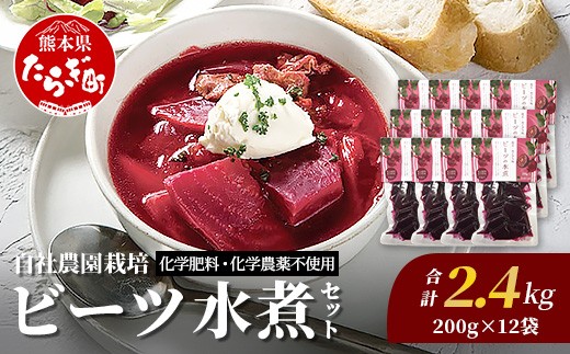 自社農園栽培 ビーツ 水煮  2.4kg (200g×12袋) 熊本県 産 国産 スーパーフード 高栄養 びーつ レトルト 水煮 サラダ シチュー スムージー あさぎり農園 野菜 根菜 美容 健康 115-0617