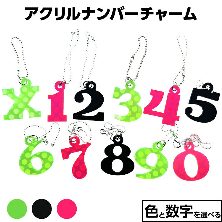 【ふるさと納税】アクリルナンバーチャーム 色と数字が選べる 蛍光 グリーン ピンク ブラック 0 1 2 3 4 5 6 7 8 9 X 番号 大きい キーホルダー アクセサリー プレゼント ギフト 贈り物 福岡 九州 福岡県 メール便（ポスト投函）