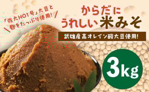 【米の甘味が広がるヘルシーお味噌】 からだにうれしい 米味噌 3kg （高オレイン酸大豆使用・佐賀県産さがびより仕込）なるせみそ /角味噌醤油 [UAX009] 味噌 みそ 調味料 大豆