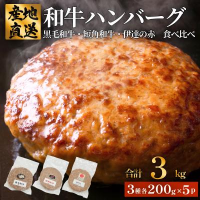 ふるさと納税 石巻市 黒毛和牛 三陸金華和牛 南部の赤牛 伊達の赤 和牛ハンバーグ 3種各200g×5 食べ比べ セット