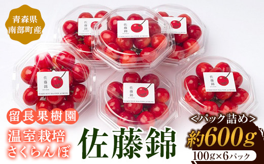 
            温室栽培 さくらんぼ 「佐藤錦」600g（100g×6パック） 【留長果樹園】 初夏のルビー 贈答 フルーツ王国 フルーツ 南部町 チェリー サクランボ 青森 F21U-147
          