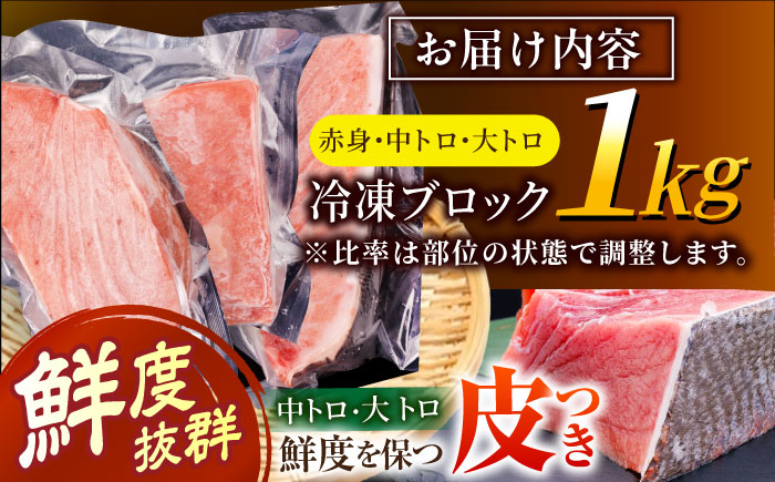 長崎県産 本マグロ「大トロ・中トロ・赤身」詰め合わせ (総量約1kg) まぐろ 鮪 さしみ 刺身 刺し身 冷凍 セット 東彼杵町/大村湾漁業協同組合 [BAK014]