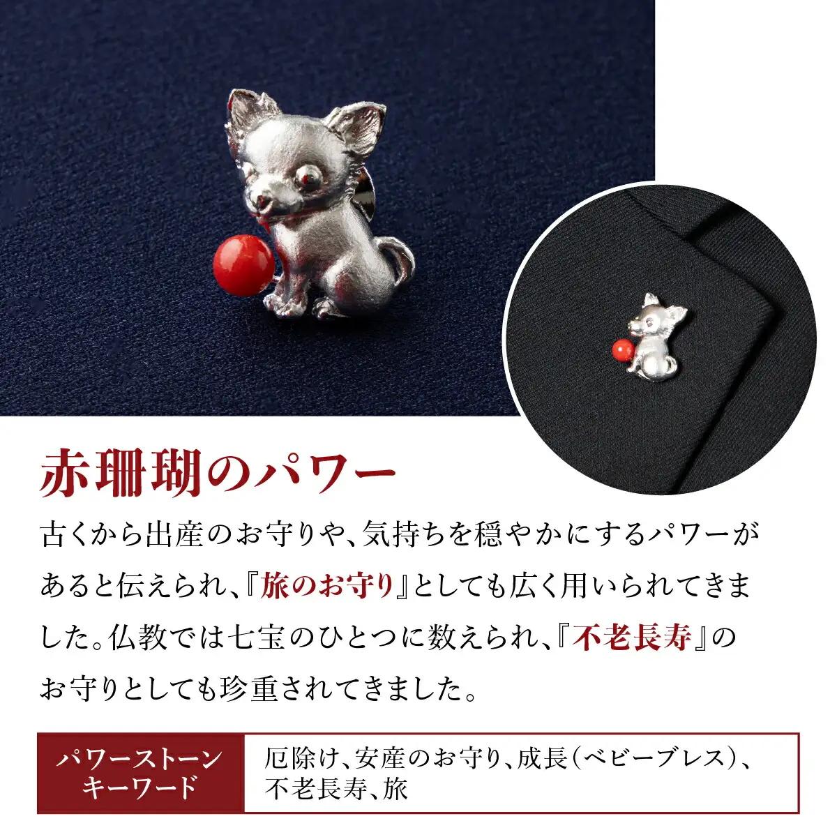 【 サンゴ 】チワワのシルバーブローチ 赤サンゴ