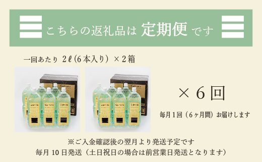 ＜定期便 Gaivota2箱(2L×12本)×6回＞北のハイグレード食品 天然シリカ水 ミネラルウォーター 軟水 北海道産 北海道 乙部町 天然水 美容 ケイ素 無添加 シリカ ガイヴォータ 美肌 ミ