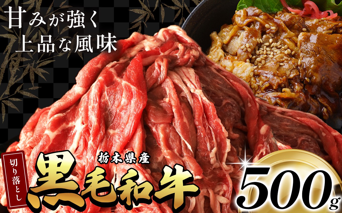 
            栃木県産黒毛和牛切り落とし 500g  | 霜降り 肉 和牛 黒毛和牛 栃の木黒牛 切り落とし とろける 品質 柔らかく 銘柄牛 美味しい 特産品 ふるさと 納税 栃木県 那珂川町 送料無料
          
