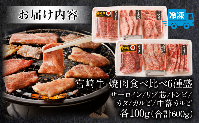 宮崎牛 焼肉食べ比べ6種盛 600g