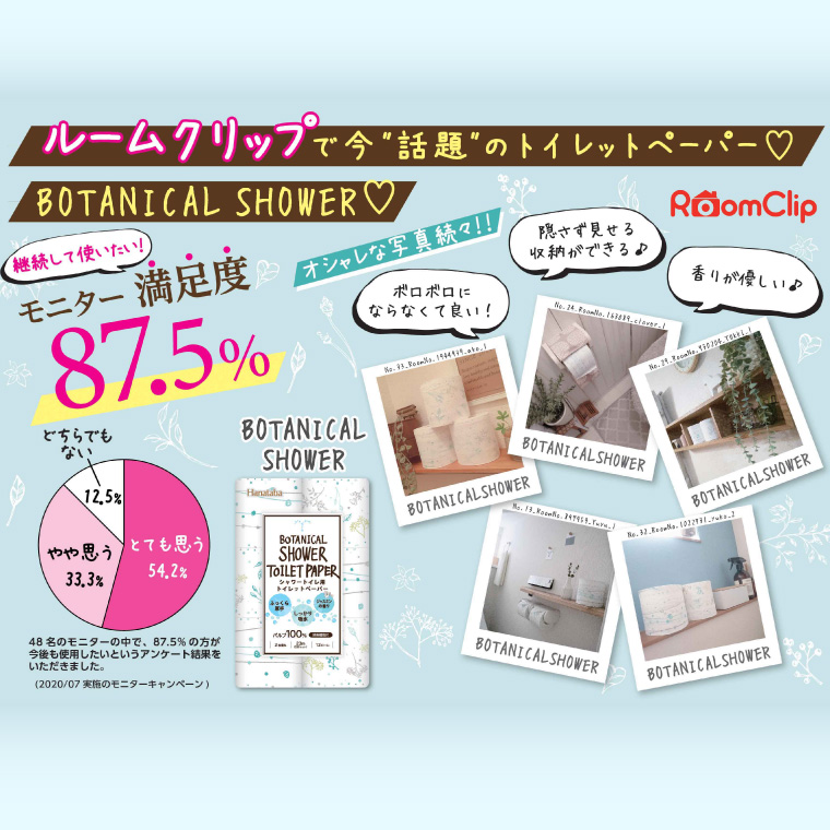 Hanatabaボタニカルシャワー12Ｒ96個トイレットペーパー ダブル 消臭 しっかり吸水(a1361)