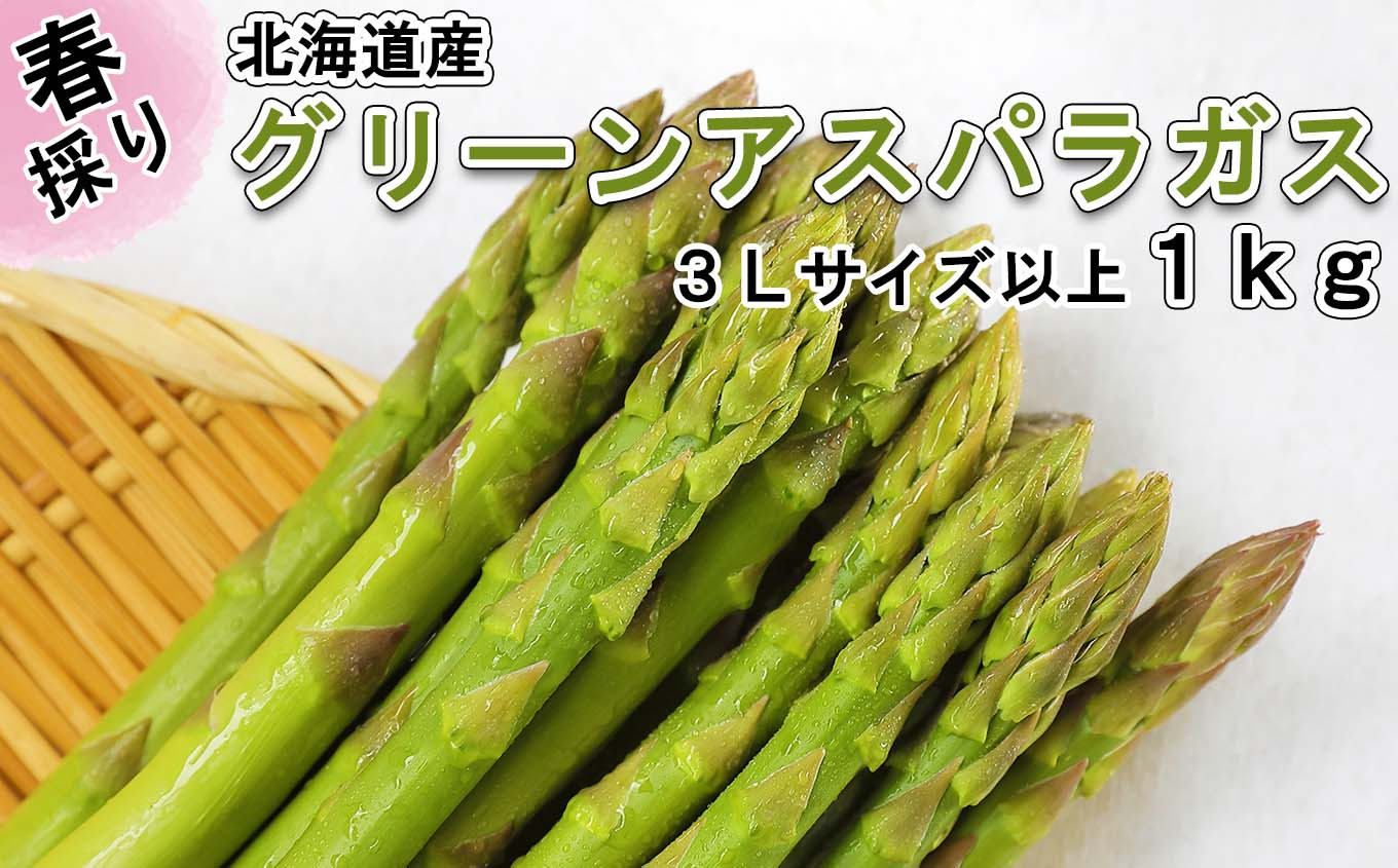 
                  ＜先行予約＞ 北海道産 春採り グリーン アスパラガス 1kg 3Lサイズ以上 ＜2023年5月上旬より発送＞ 北海道 グリーンアスパラ アスパラ 旬 新鮮
                