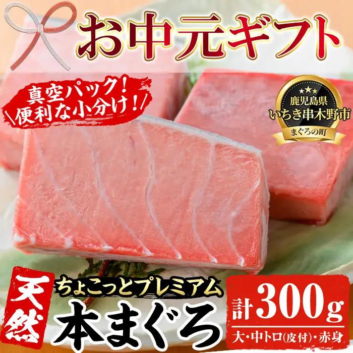 【お中元】天然! 本マグロ 300g（大トロ 100g 中トロ 100g 赤身 100g）☆ちょこっとプレミアム☆  真空 冷凍 希少 な 本まぐろ のフルセット  刺身 小分け プチ贅沢 【00-041-10-R8OC】