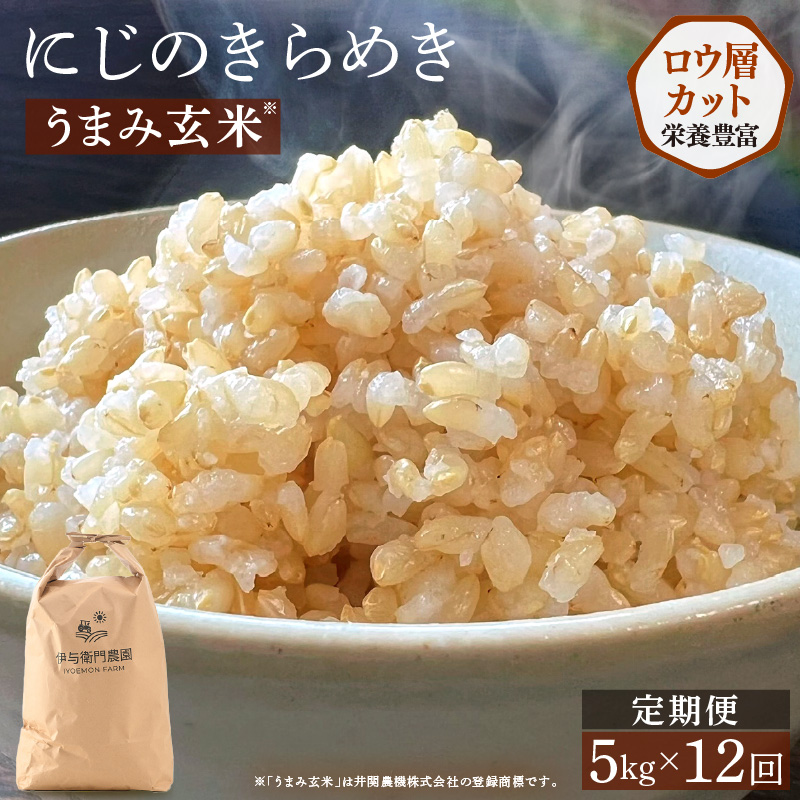 【先行予約】【令和8年産】定期便 ≪12ヶ月連続お届け≫ にじのきらめき うまみ玄米 5kg×12回 ／ 鮮度抜群 キロ 福井県あわら産 玄米 お米 ※2026年10月上旬より順次発送 [aw071-l006]
